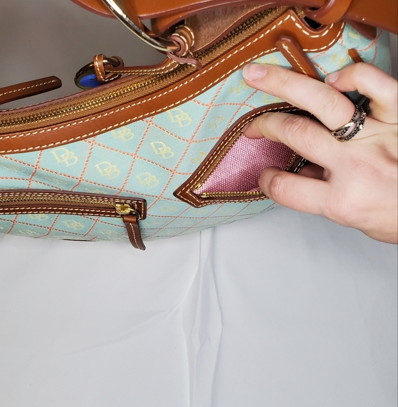 Dooney & Bourke leather and teal canvas watermelon hobo purse - Picture 6 of 10